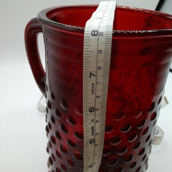 Vintage Anchor Hocking Ruby Red Hobnail Pitcher 8" Tall - Picture 6 of 8